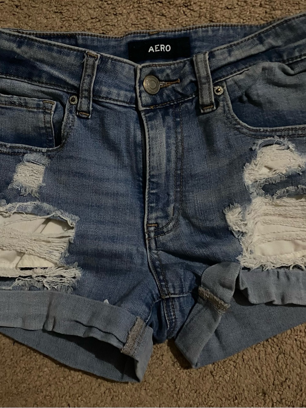 Aeropostale Ripped Cuffed Denim Shorts - Blue